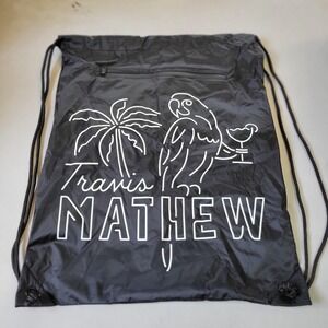 Travis Mathew Drawstring Golf Cinch Bag Zippered Lined Pocket Black 14x18‎